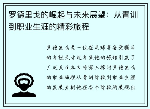 罗德里戈的崛起与未来展望：从青训到职业生涯的精彩旅程