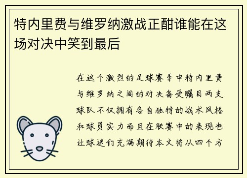 特内里费与维罗纳激战正酣谁能在这场对决中笑到最后